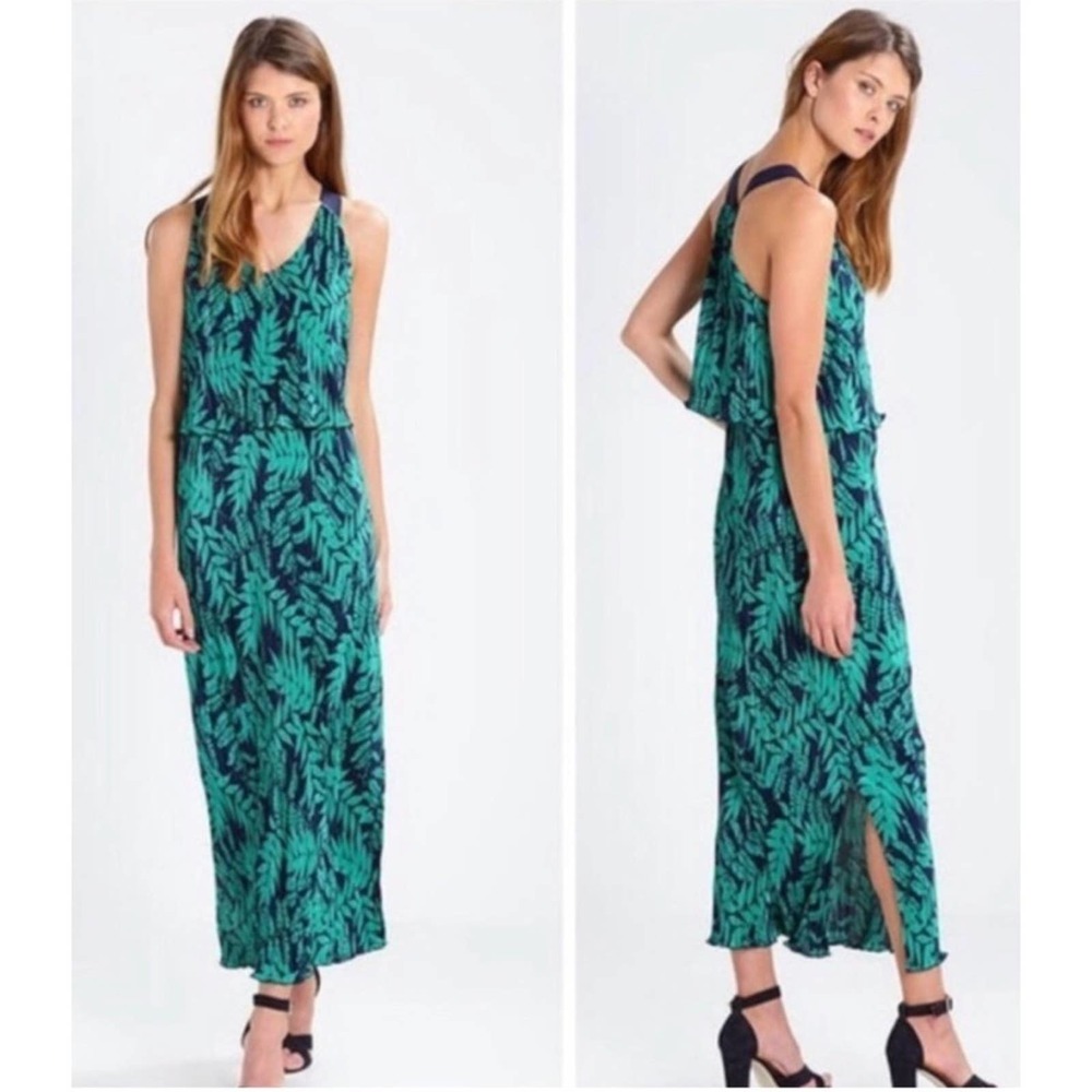 BANANA REPUBLIC Dress Travel Coastal Tropical Leaf Print Racerback Maxi Midi Med